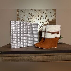 NEWBELLA Women's Winter Ankle Boots - Faux Suede Mid Calf Size 10